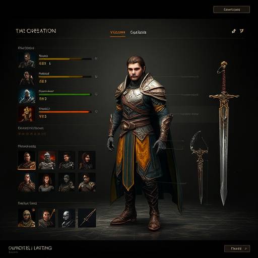 A character customization screen in a cooperative RPG, showing various armor and weapon options.
